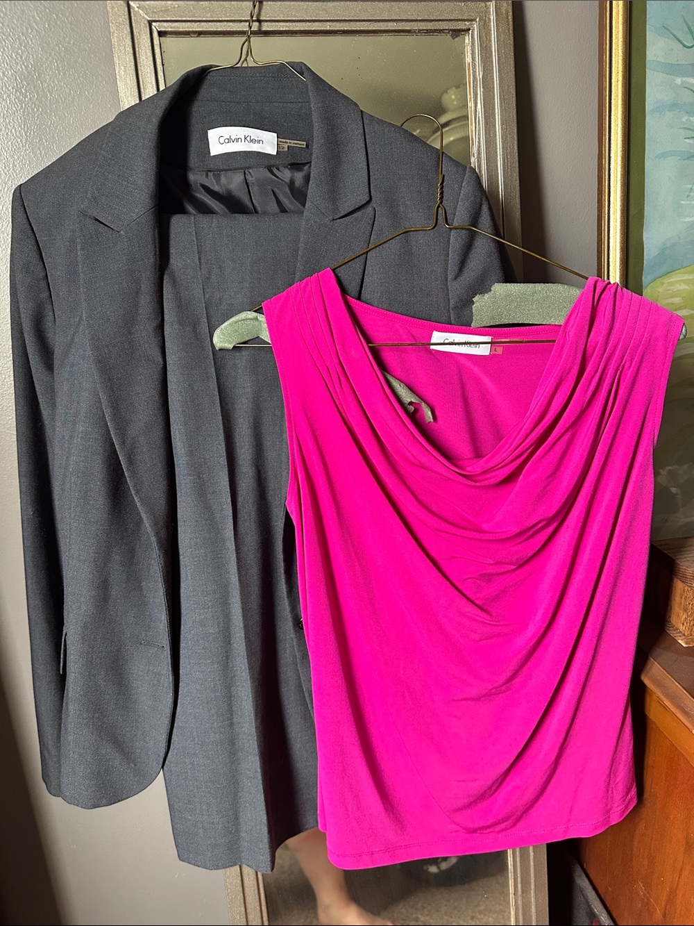 Calvin Klein Business Suit with Calvin Klein Hot Pink Cowl Neck Sleeveless Top